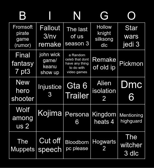 Summer Game Fest Bingo Card