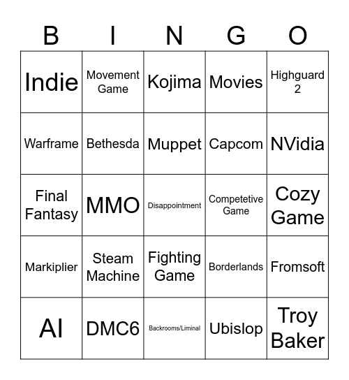 SUMMER GAME FEST Bingo Card