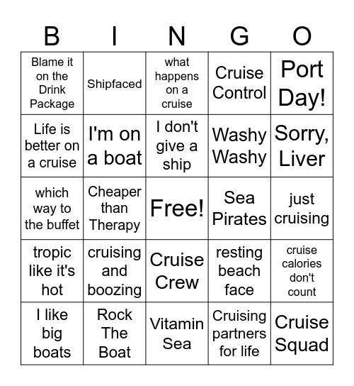 Cruisin' Bingo Card