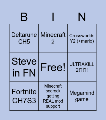 mini bing Bingo Card