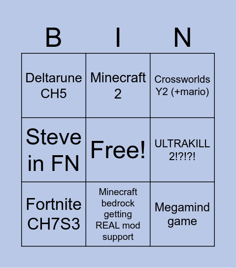 mini bing Bingo Card