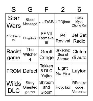 SGF 2026 Bingo Card