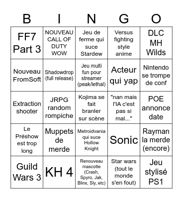 Summer game fest 2026 Bingo Card