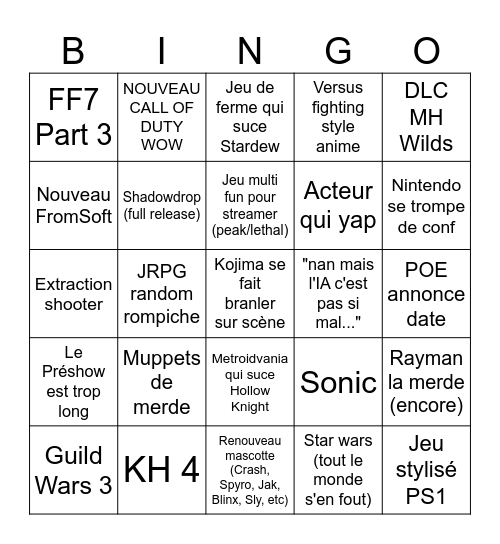 Summer game fest 2026 Bingo Card