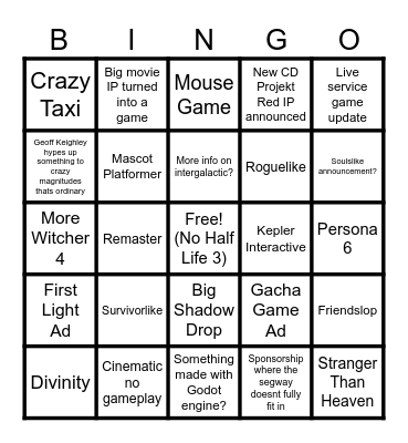 Summer Games Fest Bingo Card