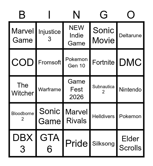 Summer Game Fest Bingo Card