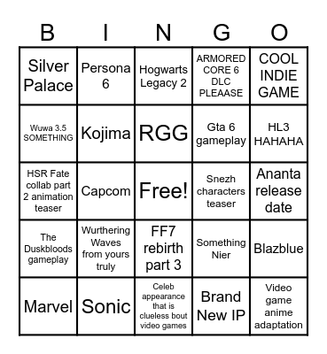 SUMMER GAMES FEST 2026 BINGO Card