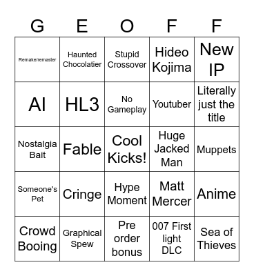 Summer Game Fest 2026 Bingo Card