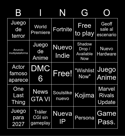 Untitled Bingo Card