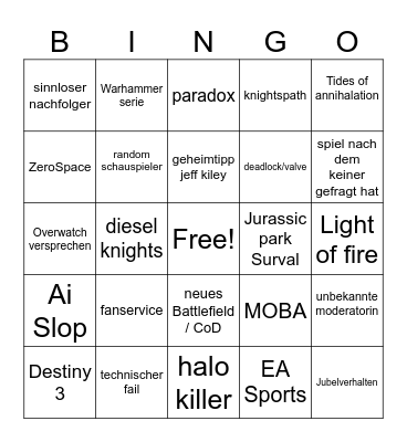 Game Fest 26 Bingo Card
