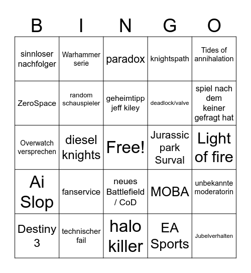 Game Fest 26 Bingo Card