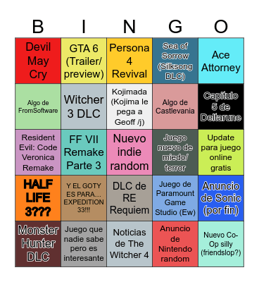 Summer Games Fest (Kojima is disappointed) Bingo Card