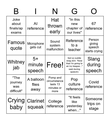 2026 grad bingo Card