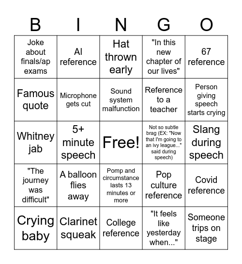 2026 grad bingo Card