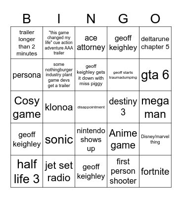 summer games fest Bingo Card