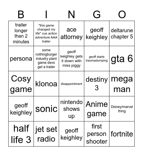 summer games fest Bingo Card
