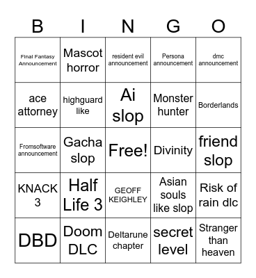 Summer Game Fest Bingo Card