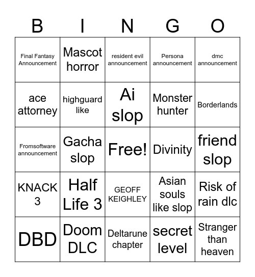 Summer Game Fest Bingo Card