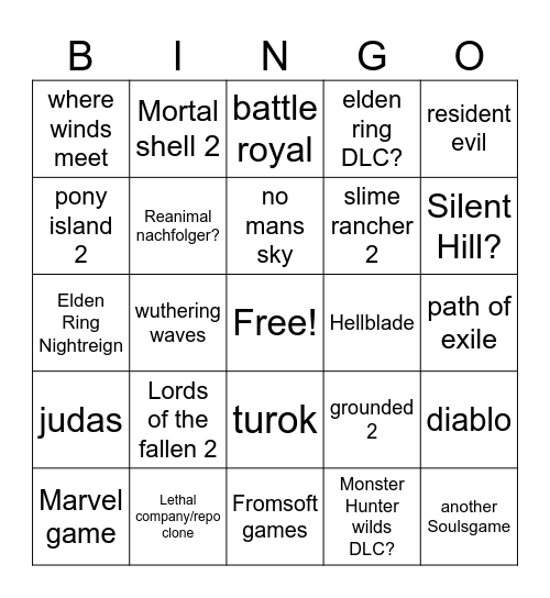 Summergames fest 26 Bingo Card