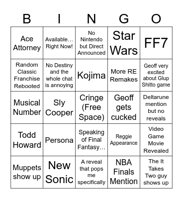 SGF PREDICTIONS Bingo Card