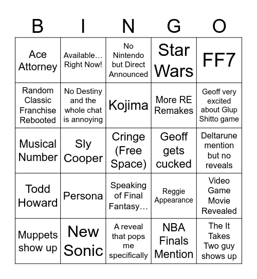 SGF PREDICTIONS Bingo Card