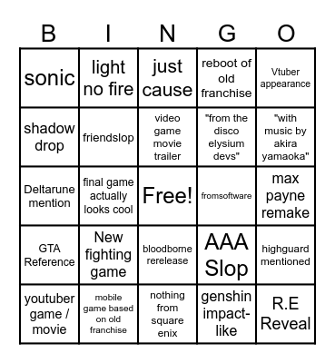 Summer Games Fest 2026 Bingo Card