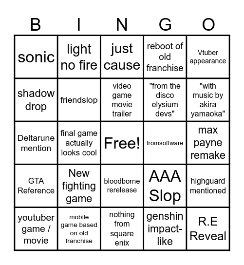 Summer Games Fest 2026 Bingo Card