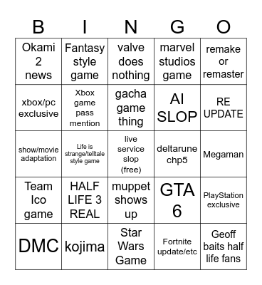Summer Games Fest 2026 bingo Card