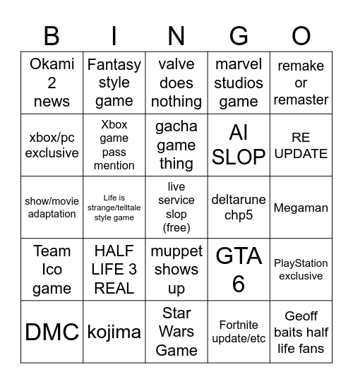 Summer Games Fest 2026 bingo Card