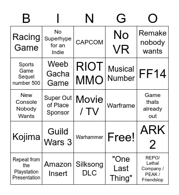 Summer Games Fest Bingo Card