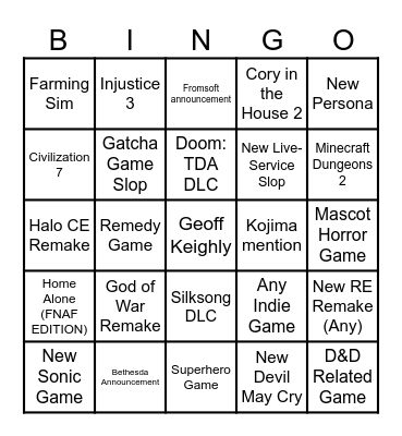 Summer Games Fest Bingo Card