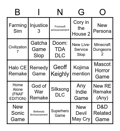 Summer Games Fest Bingo Card