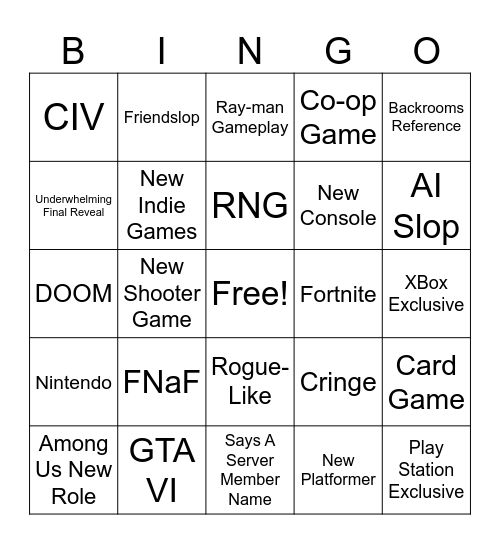 Summer Game Fest Bingo Card