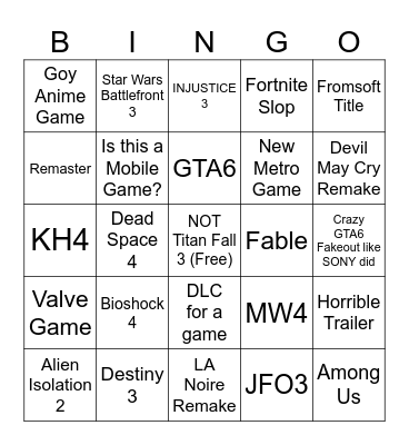 Summer Game Bingo Card