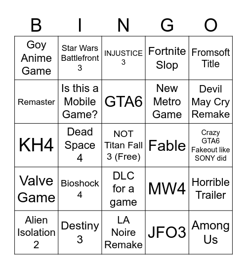 Summer Game Bingo Card