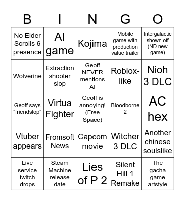 Summer Games Fest 2026 Bingo Card