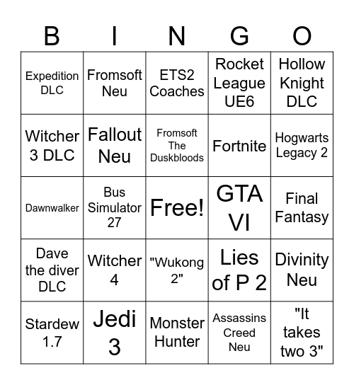 Summer Game Festival 2026 Bingo Card