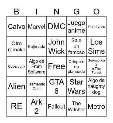 Summer game fest Bingo Card