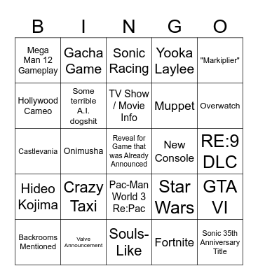 Summer Games Fest 2026 Bingo Card