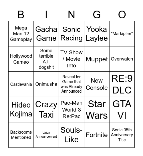 Summer Games Fest 2026 Bingo Card