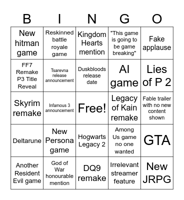 Summer Games Fest 2026 Bingo Card