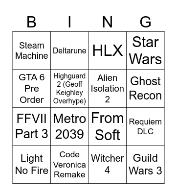 Summer Game Fest Bingo Card