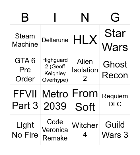 Summer Game Fest Bingo Card