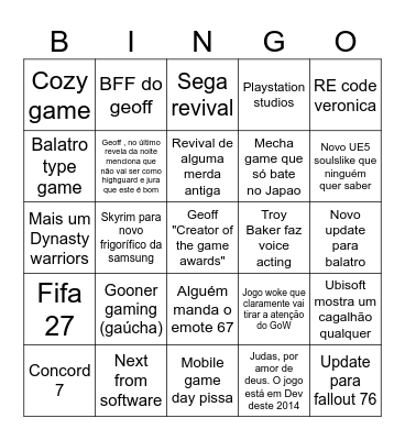 Summer Game Fest Bingo Card