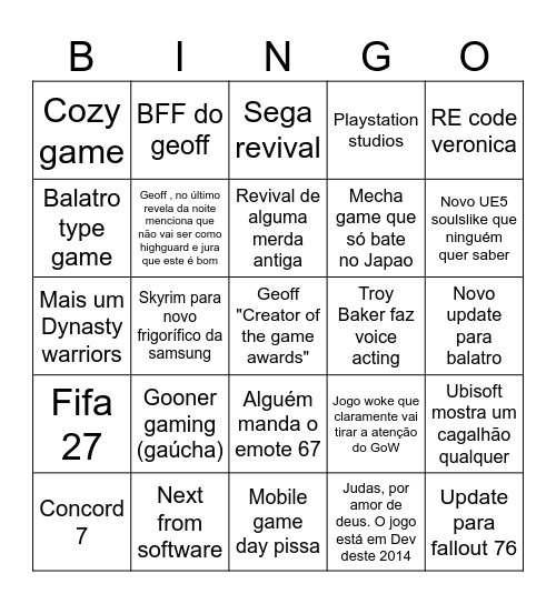 Summer Game Fest Bingo Card