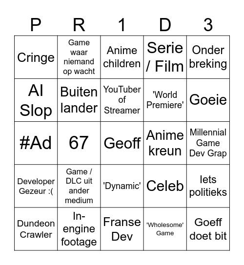 Summer Gay Fest Bingo Card