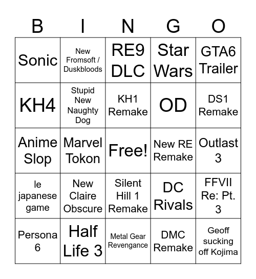 Summer Game Fest 2026 Bingo Card