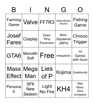 Summer Game Fest 2026 Bingo Card
