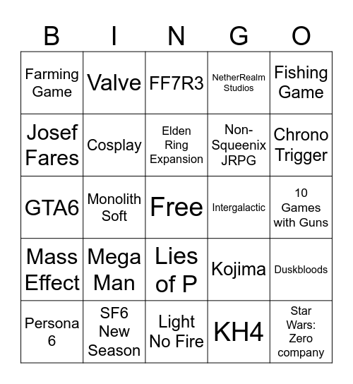 Summer Game Fest 2026 Bingo Card