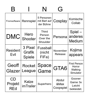 Crisis 3 Remake Bingo Card